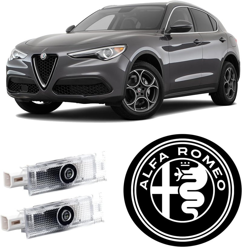 TFSOTLY Never Fade Alfa Romeo Door Light Logo, Projection Ghost Shadow Welcome Puddle Light Compatible with Stelvio Mito Giulietta Giulia 147 159 Accessories (White) - Image 1